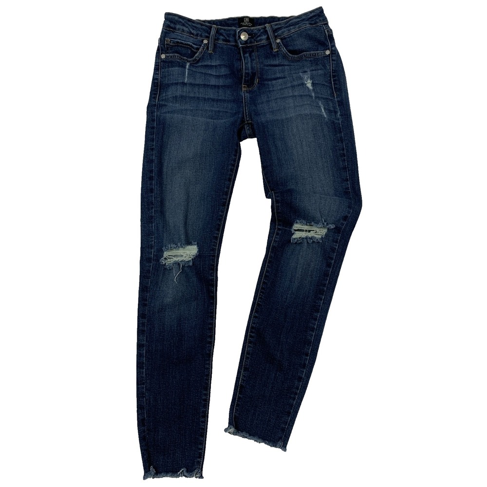 Just Black Skinny Jeans Womens 27 Blue Distressed Raw Frayed Hem Stretch USA